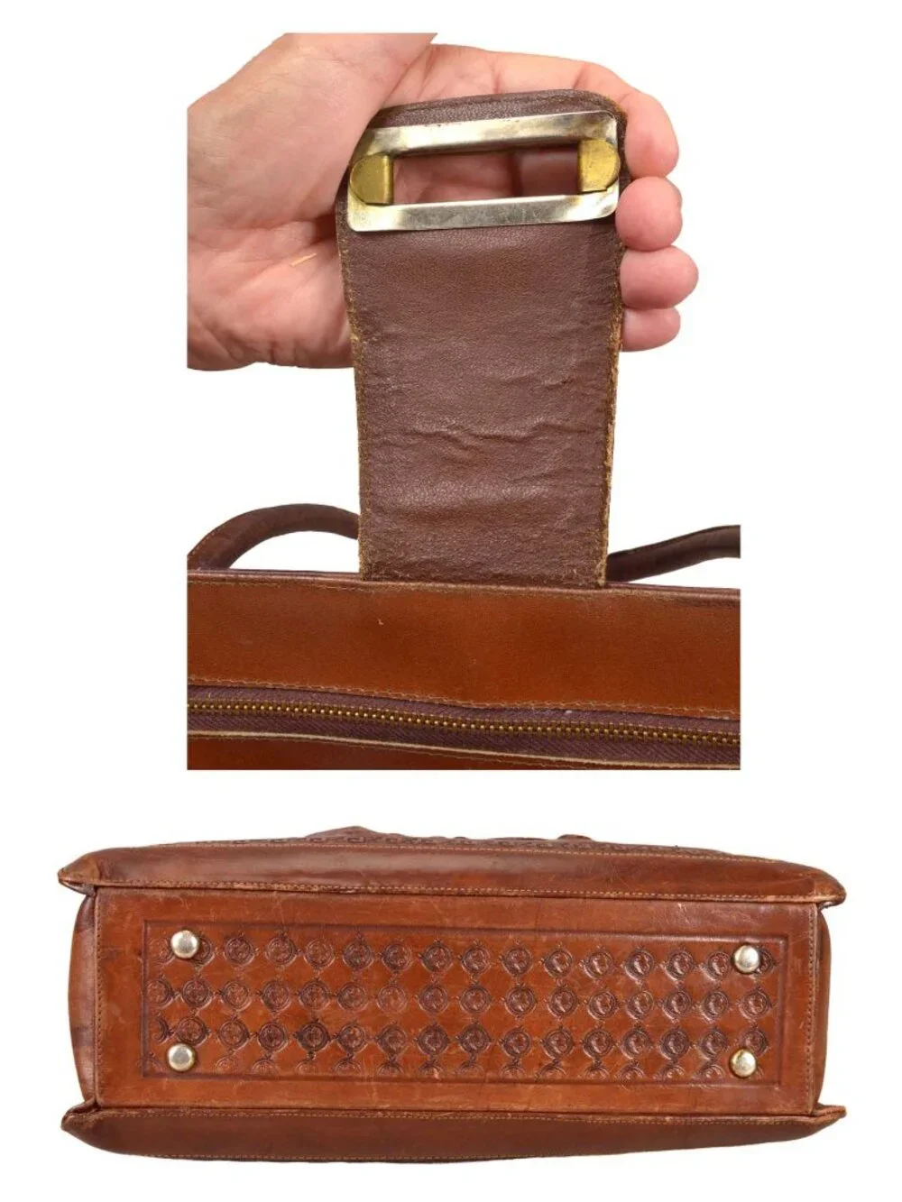 RARE! Mexican hand tooled vintage brown leather purse